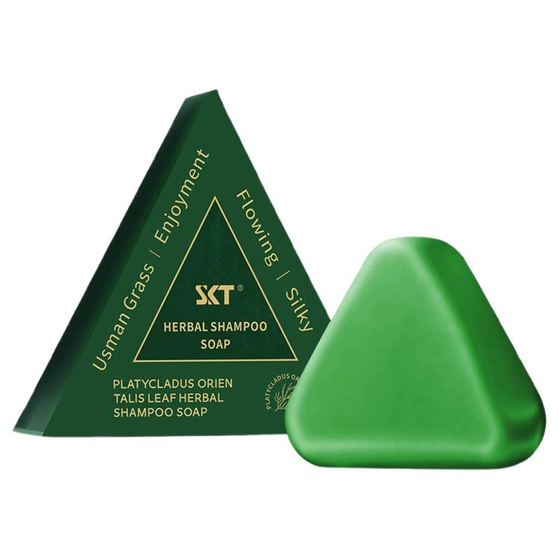 Arborvitae leaf shampoo bar, made with Xinjiang Usmania herb and Polygonum multiflorum, herbal hair strengthening, anti-hair and oil-controlling ingredients, with foaming net.